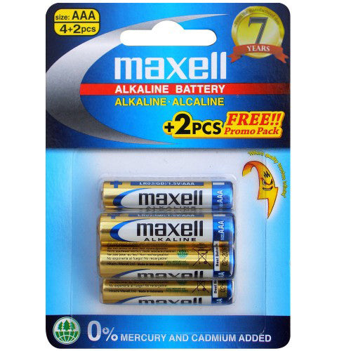Maxell Premium Alkaline Battery AAA 4 Pack + Bonus 2 image 0