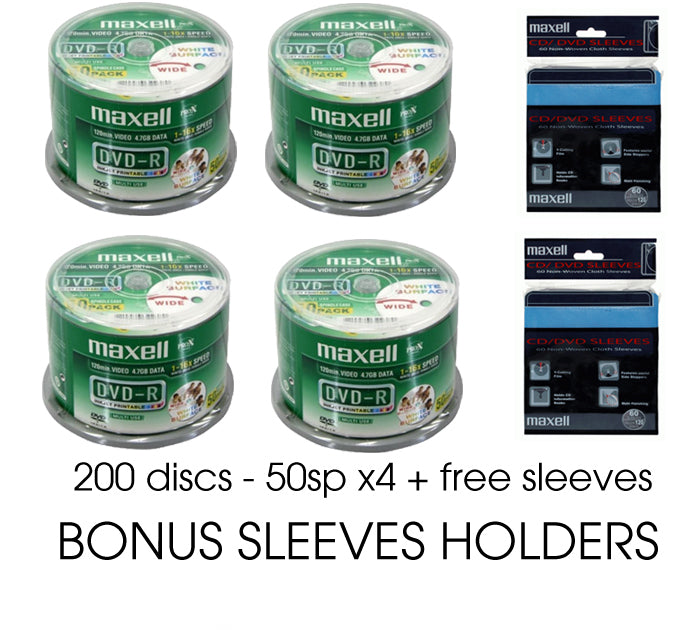 200x DVD-R Hub Printable Wide with Sleeves image 0