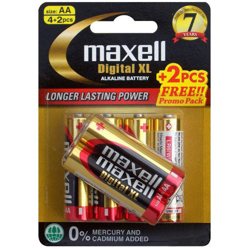 Maxell Alkaline Digital XL AA Batteries 4PK+2 BONUS image 0