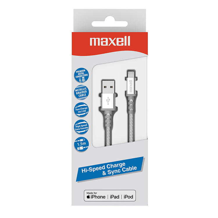 Lightning to USB Cable Braided (silver) Maxell image 0