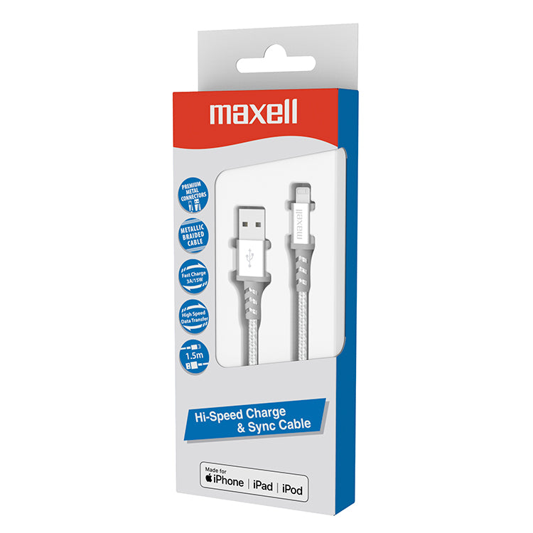 Lightning to USB Cable Braided (silver) Maxell image 1